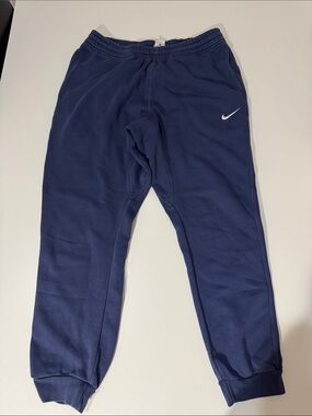 Nike Kids Navy Blue Fleece Joggers with White Swoosh